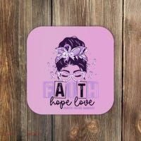 Believe Love Hope Purple Ribbon Domestic Violence Awareness Coaster thumb 0
