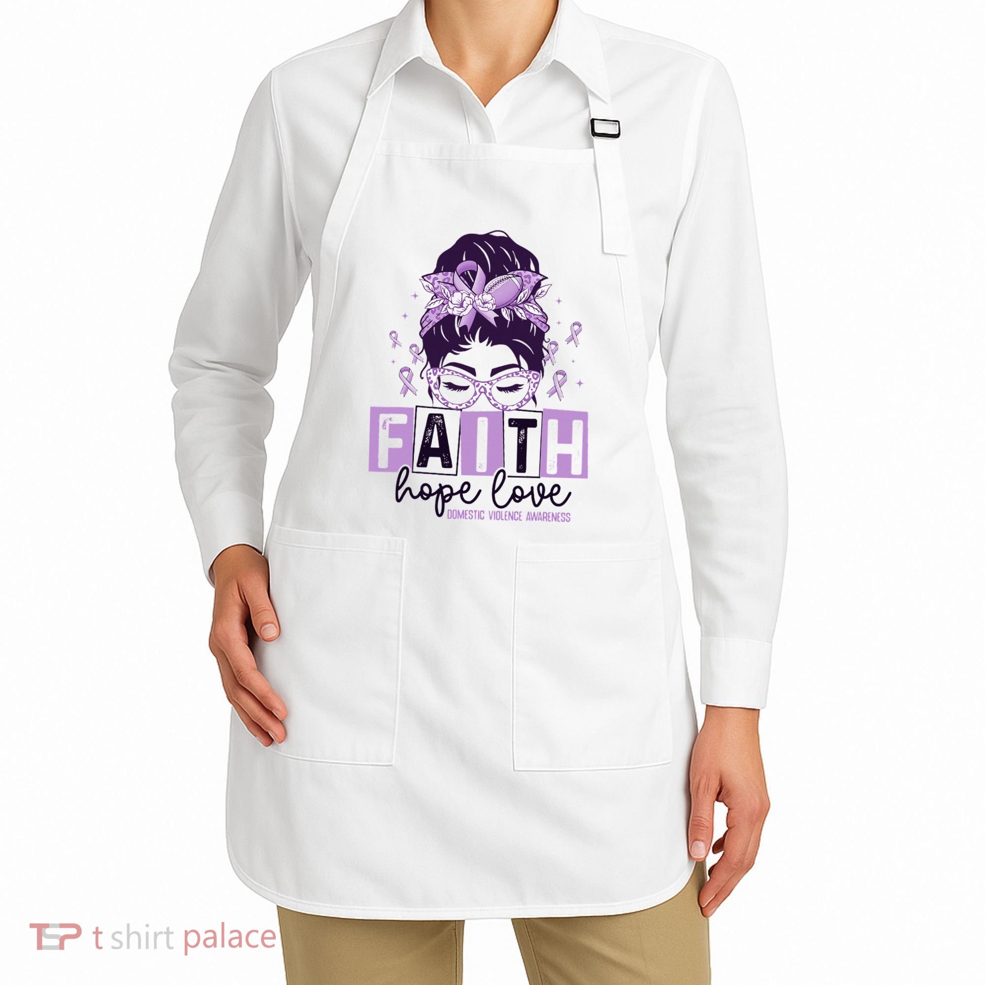 Believe Love Hope Purple Ribbon Domestic Violence Awareness Apron