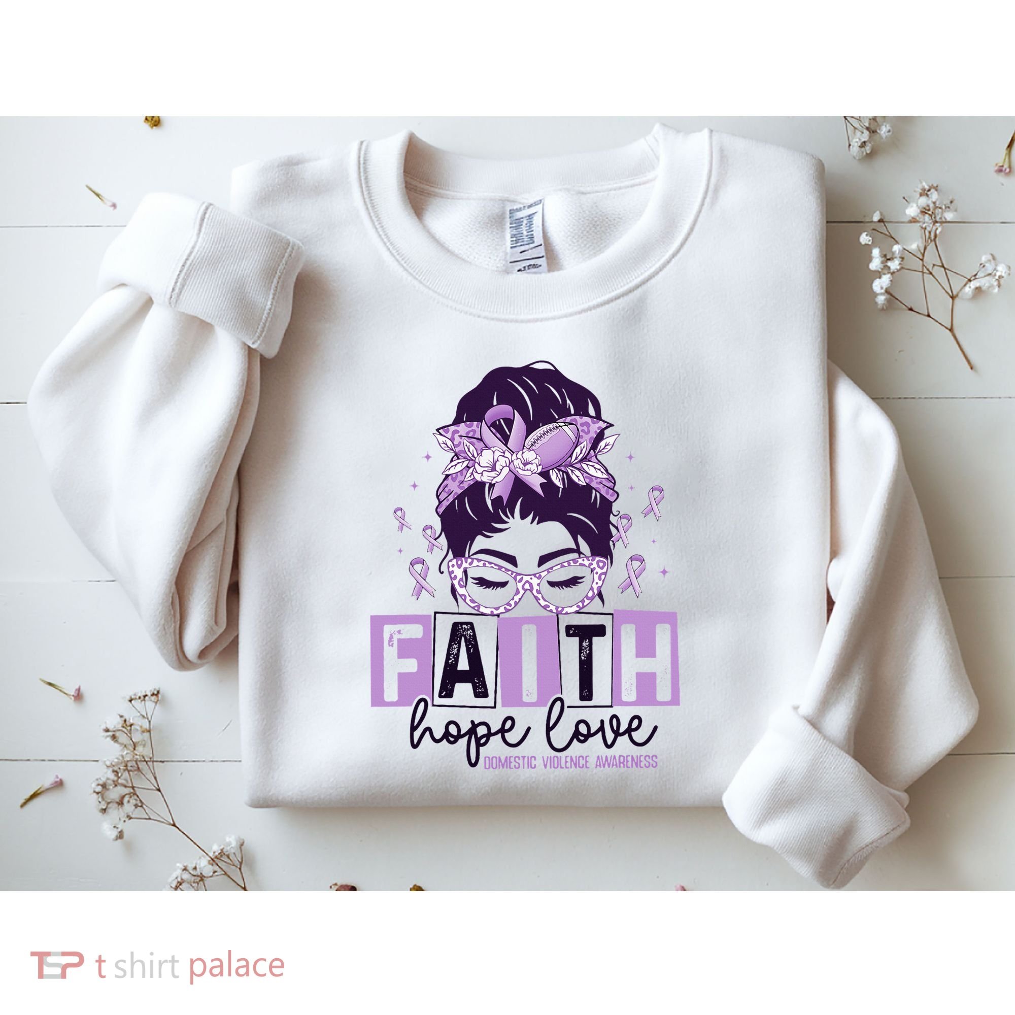 Believe Love Hope Purple Ribbon Domestic Violence Awareness Sweatshirt