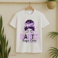 Believe Love Hope Purple Ribbon Domestic Violence Awareness T-Shirt thumb 2