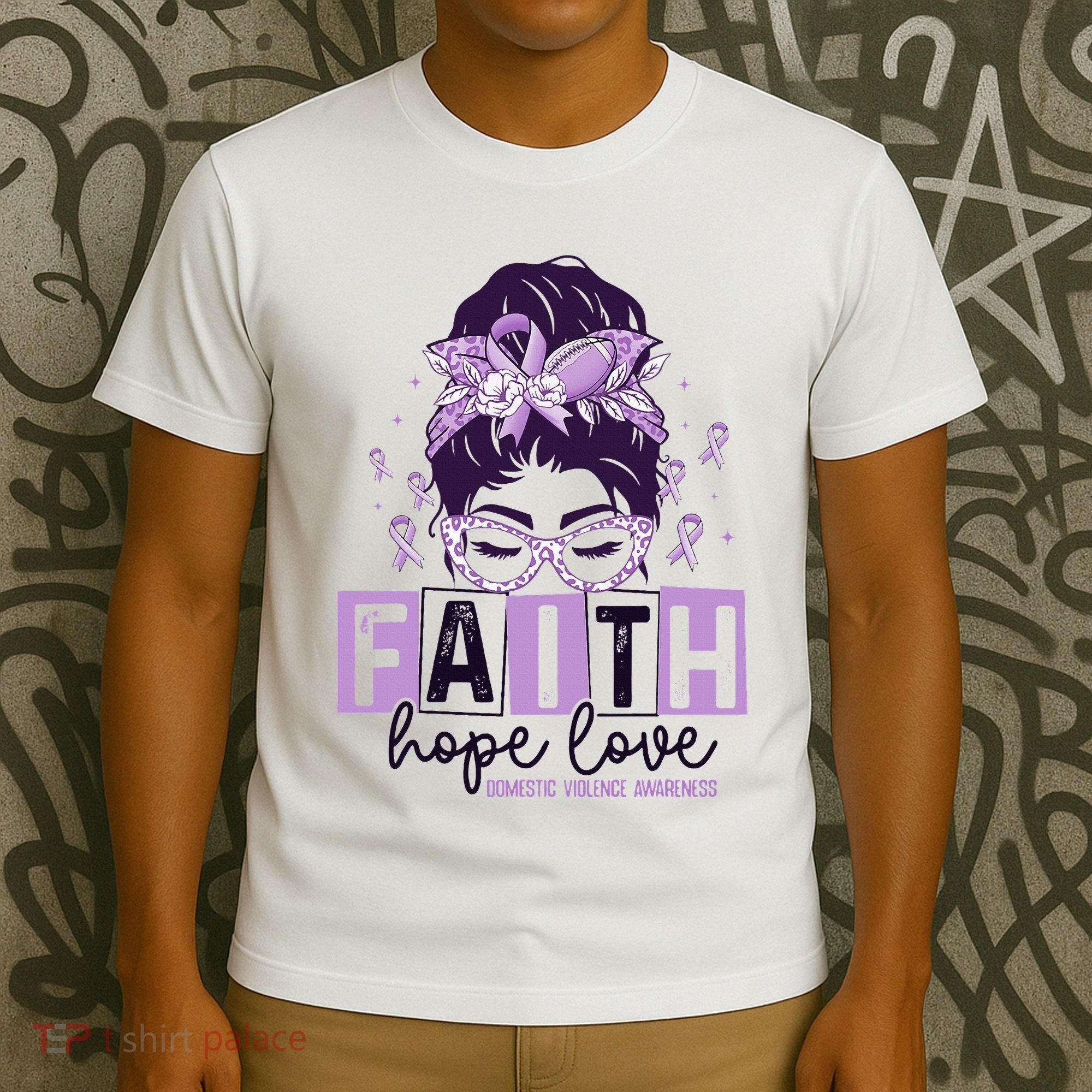 Believe Love Hope Purple Ribbon Domestic Violence Awareness T-Shirt