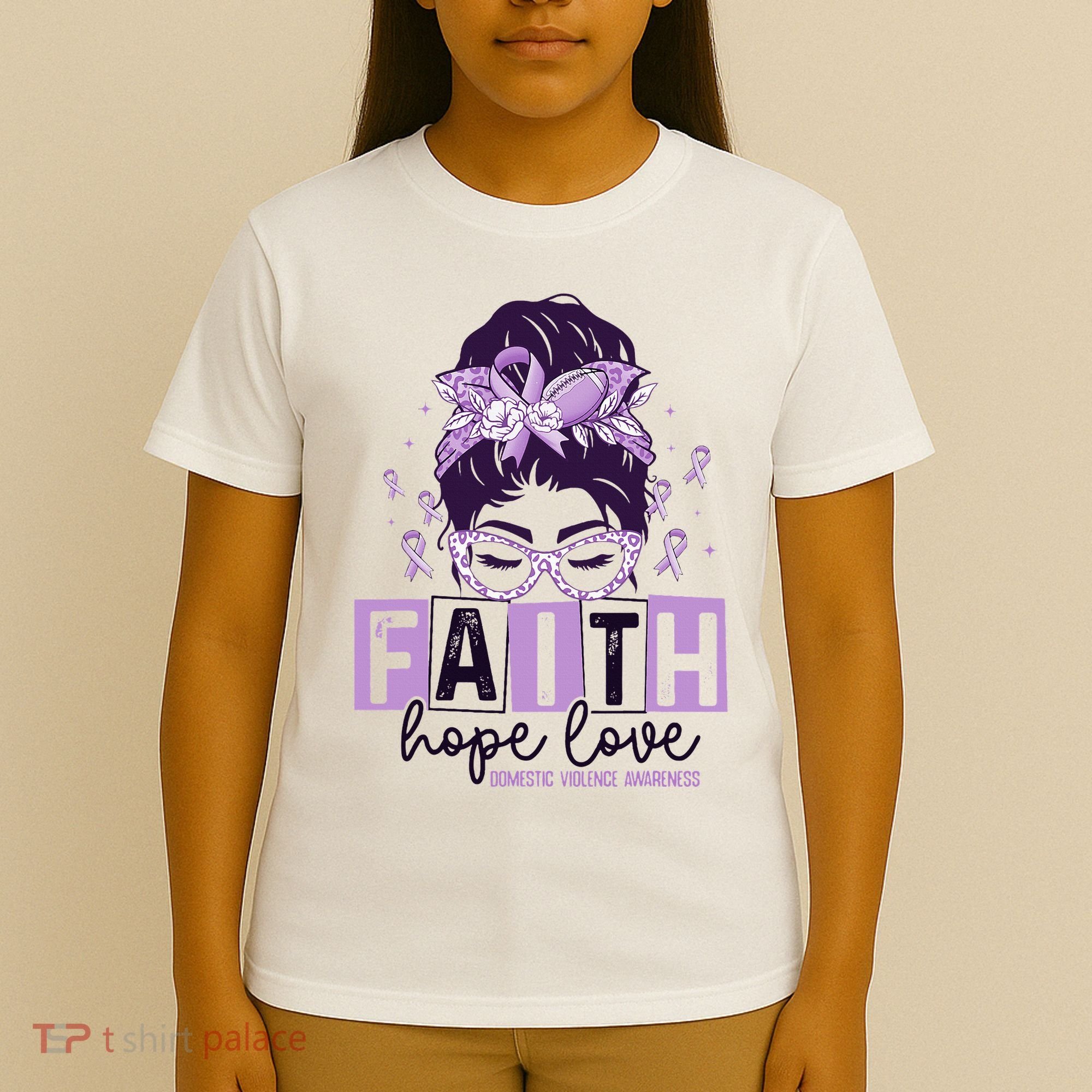 Believe Love Hope Purple Ribbon Domestic Violence Awareness T-Shirt
