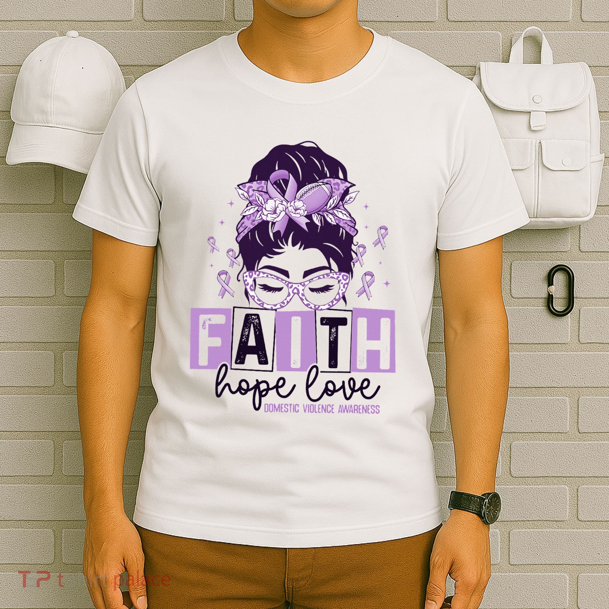 Believe Love Hope Purple Ribbon Domestic Violence Awareness T-Shirt