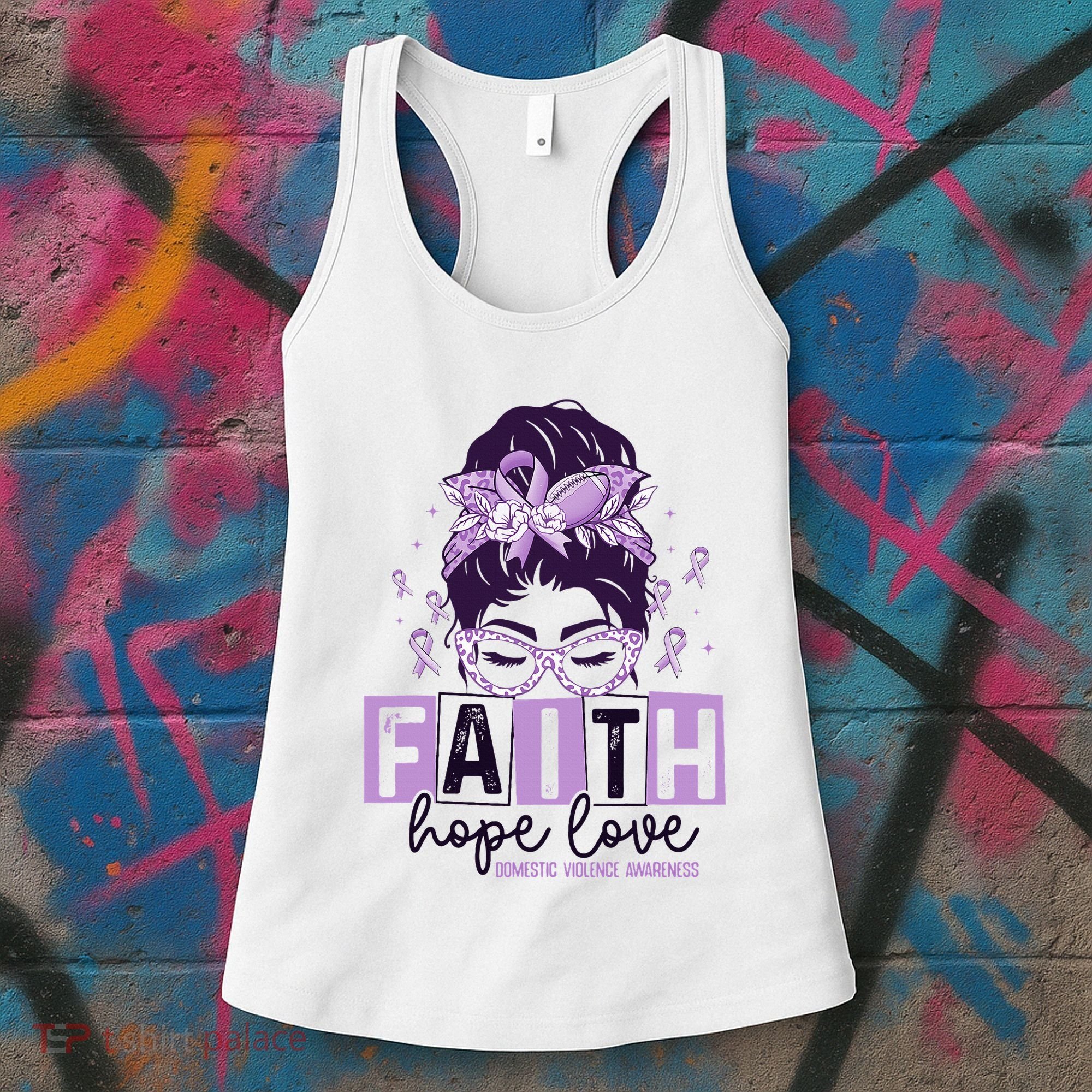 Believe Love Hope Purple Ribbon Domestic Violence Awareness Women's Tank Top