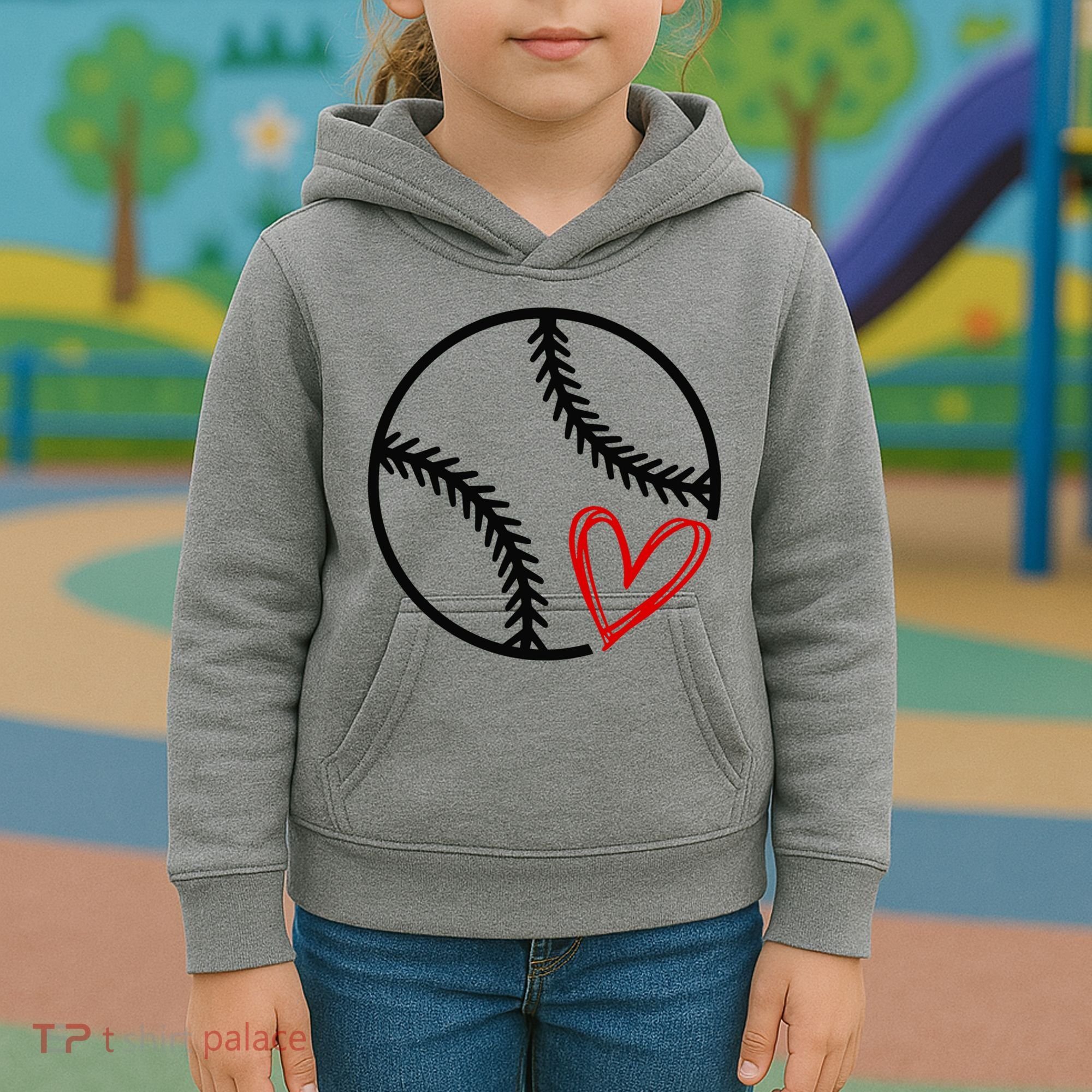 Baseball Lovers Heart Kids Hoodie