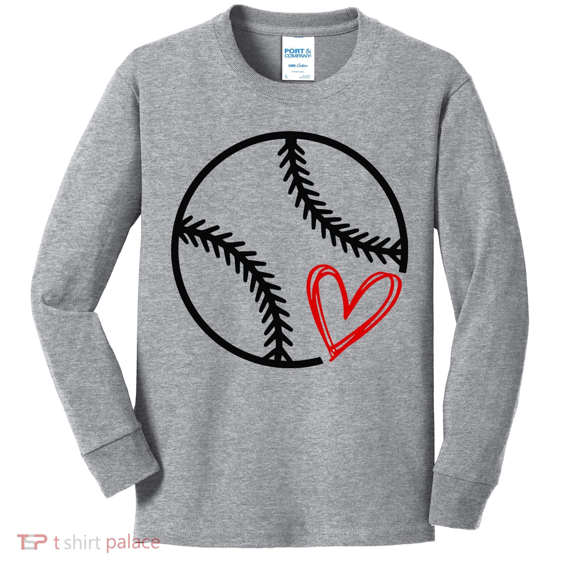 Baseball Lovers Heart Kids Long Sleeve Shirt