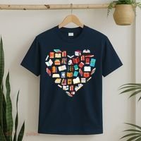 Book Lover Heart Shape Reading Club Librarian Bookworm T-Shirt thumb 2