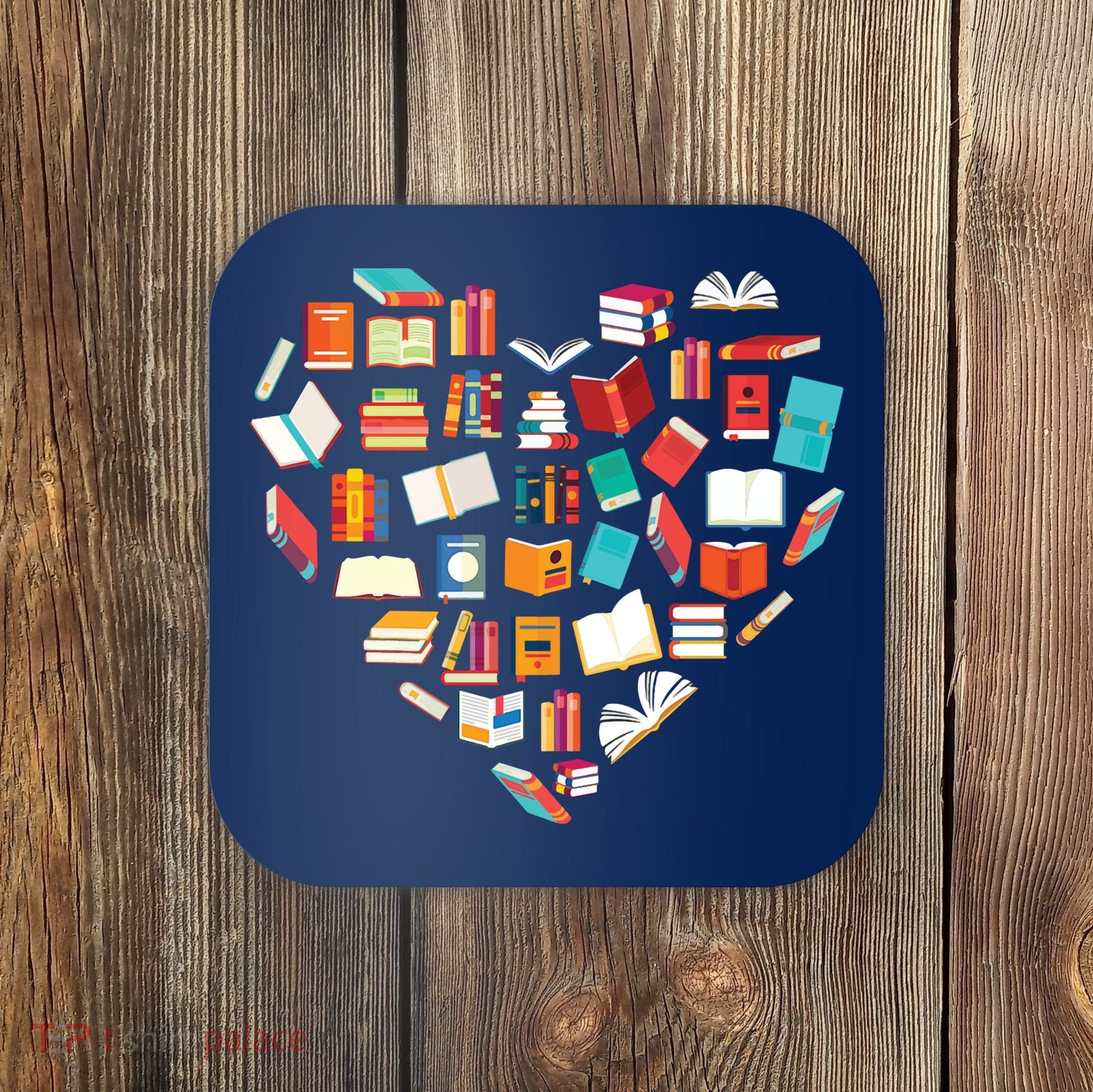 Book Lover Heart Shape Reading Club Librarian Bookworm Coaster