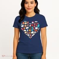 Book Lover Heart Shape Reading Club Librarian Bookworm Women's T-Shirt thumb 4