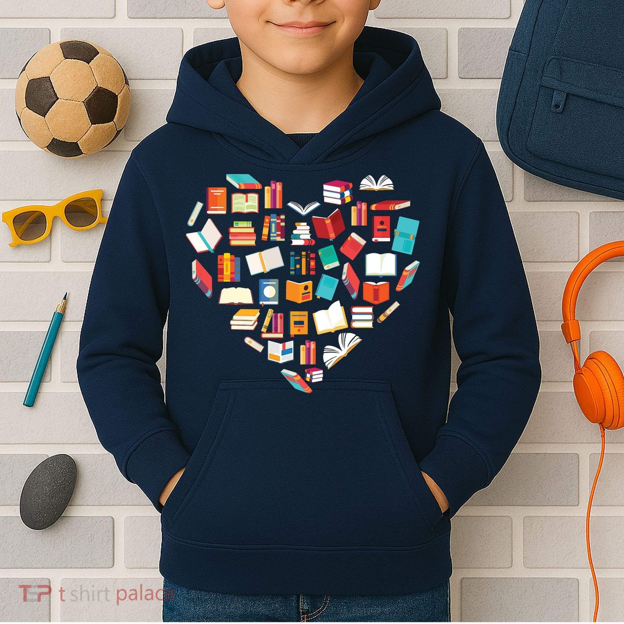 Book Lover Heart Shape Reading Club Librarian Bookworm Kids Hoodie