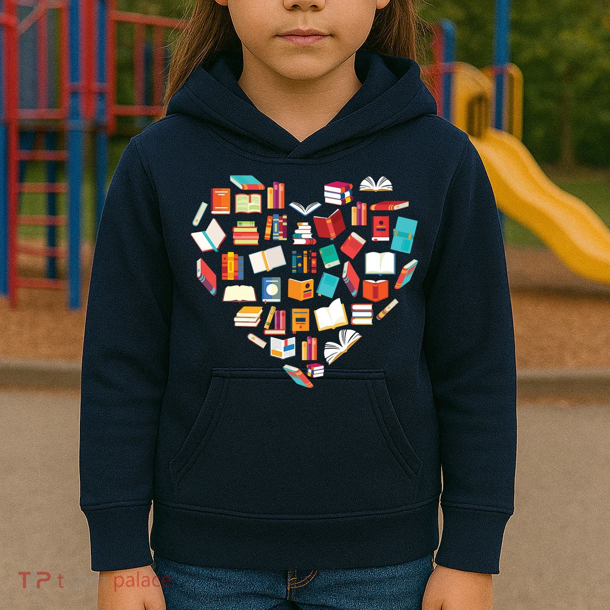 Book Lover Heart Shape Reading Club Librarian Bookworm Kids Hoodie