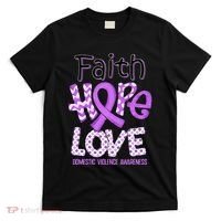 Believe Love Hope Purple Ribbon Domestic Violence Awareness T-Shirt thumb 0