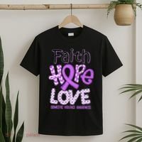 Believe Love Hope Purple Ribbon Domestic Violence Awareness T-Shirt thumb 2