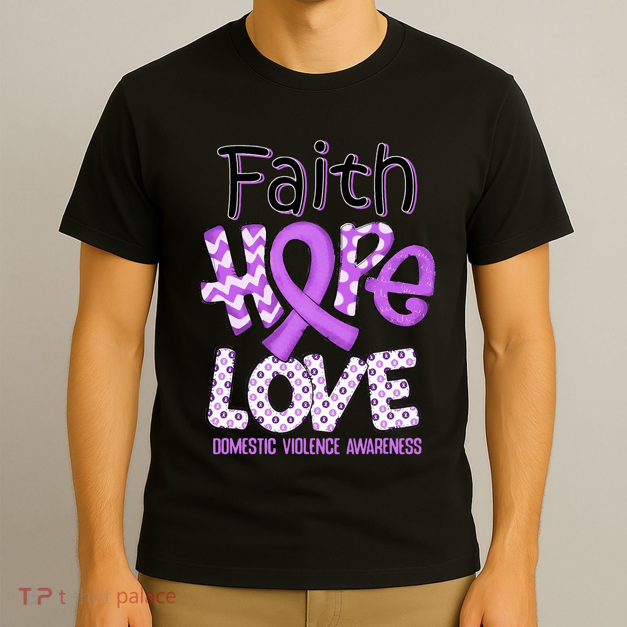 Believe Love Hope Purple Ribbon Domestic Violence Awareness T-Shirt