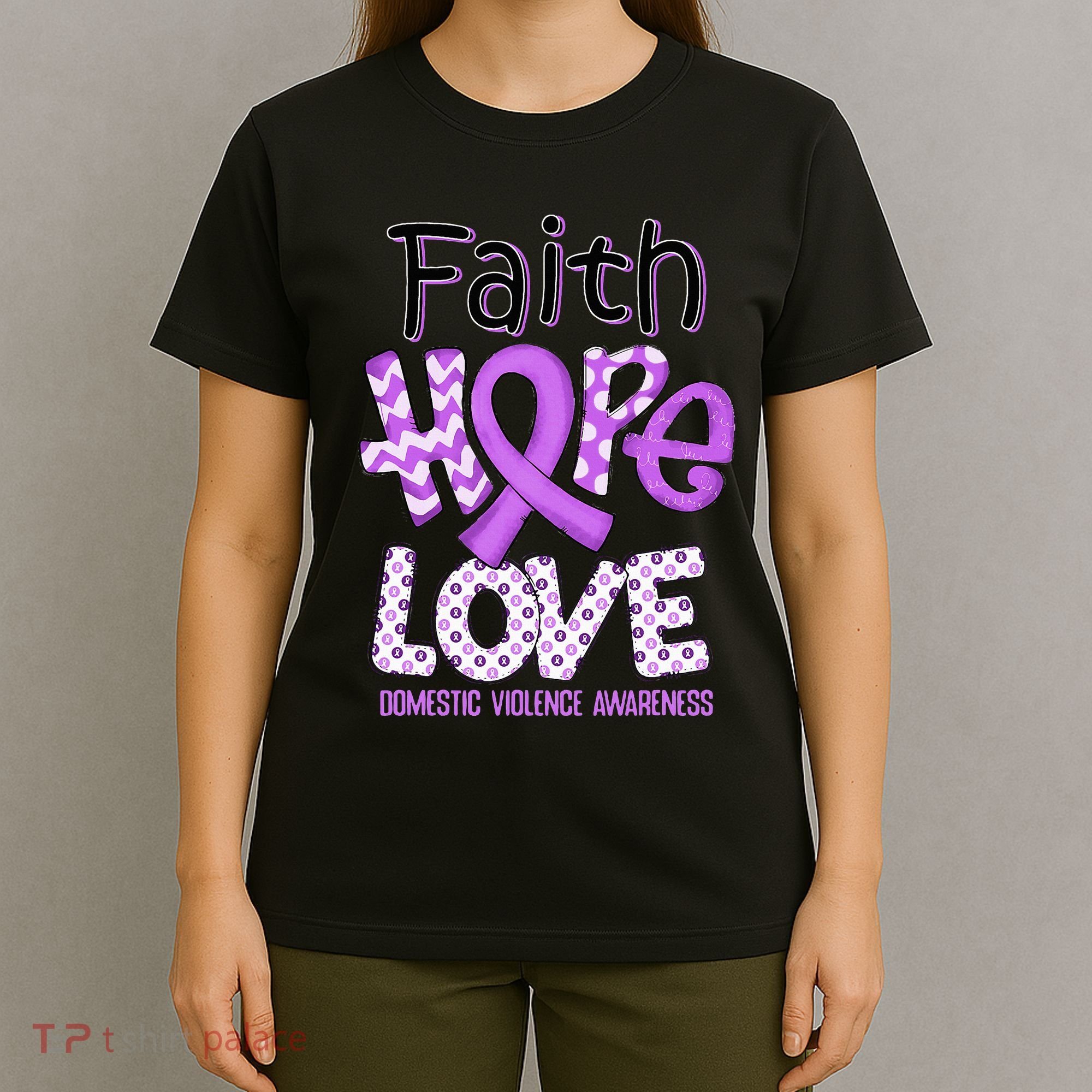 Believe Love Hope Purple Ribbon Domestic Violence Awareness T-Shirt