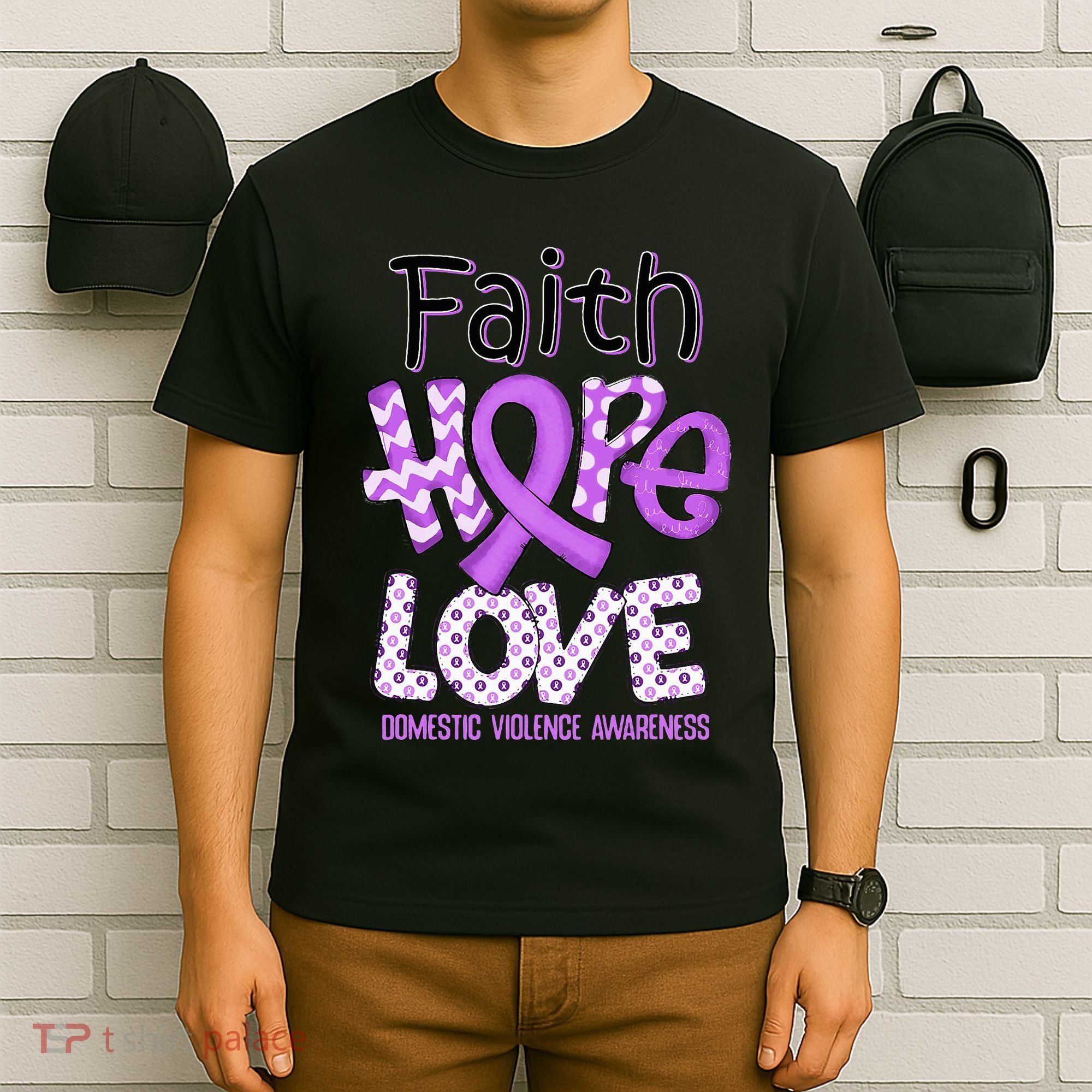 Believe Love Hope Purple Ribbon Domestic Violence Awareness T-Shirt