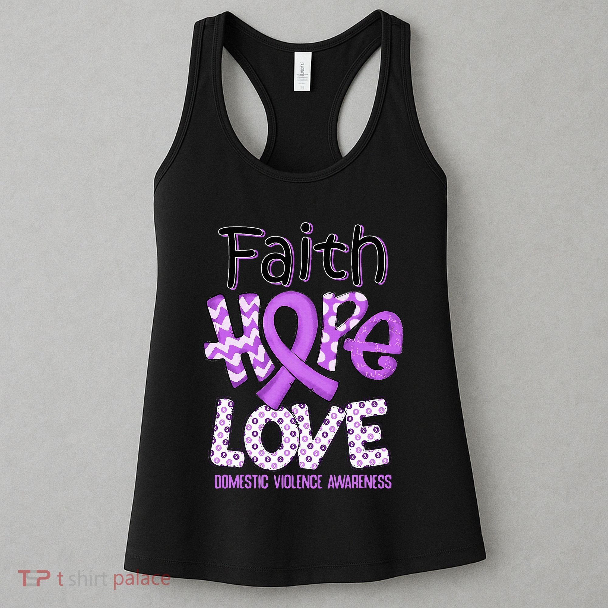Believe Love Hope Purple Ribbon Domestic Violence Awareness Women's Tank Top