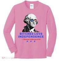 Bitches Love Independence Funny Founding Fathers Kids Long Sleeve Shirt thumb 0