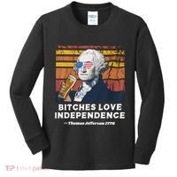 Bitches Love Independence Funny Founding Fathers 4th Of July Kids Long Sleeve Shirt thumb 0