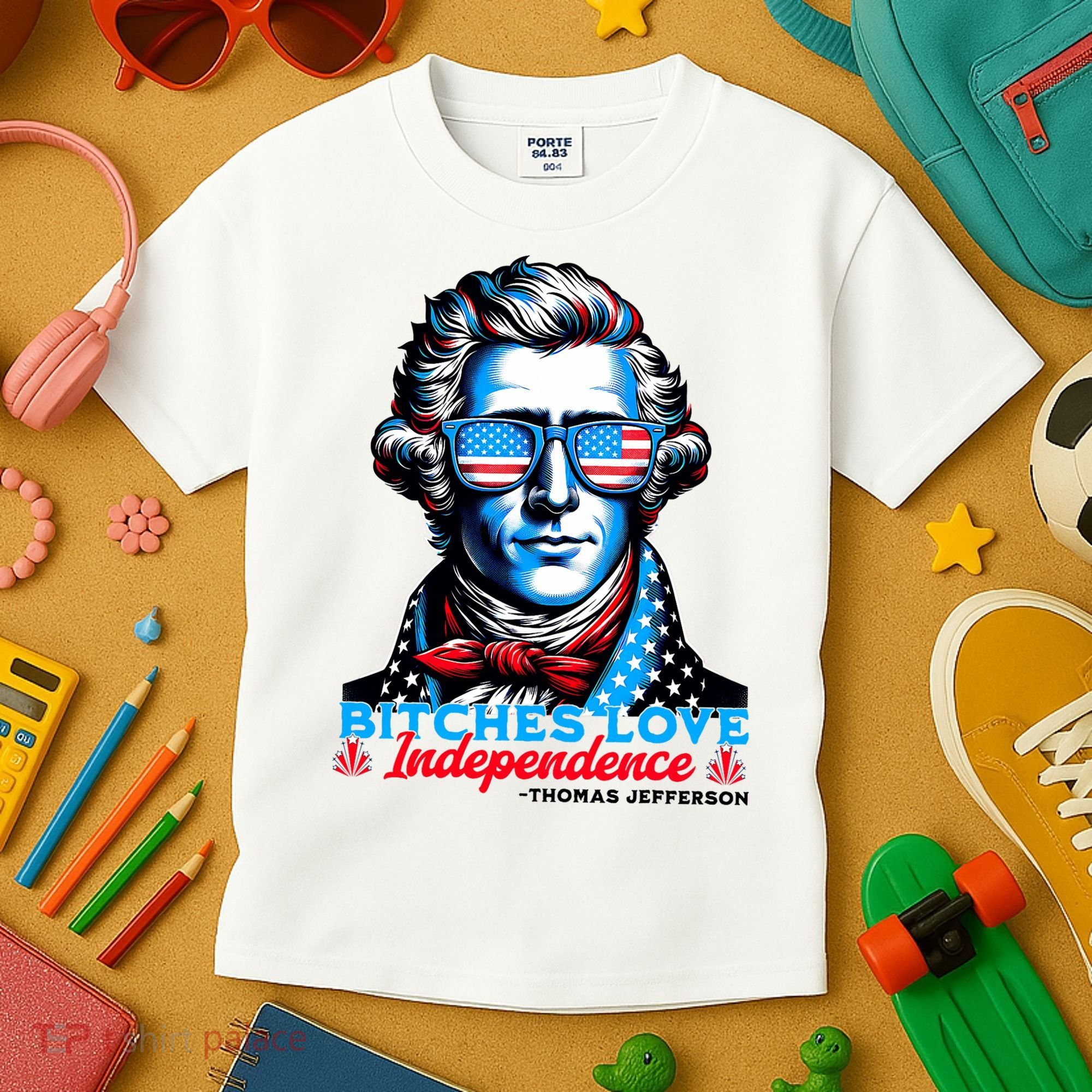 Bitches Love Independence Funny 4th Of July Thomas Jefferson Kids T-Shirt