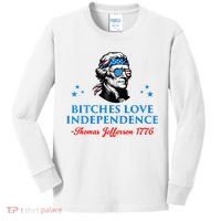 Bitches Love Independence Thomas Jefferson Founding Kids Long Sleeve Shirt thumb 0