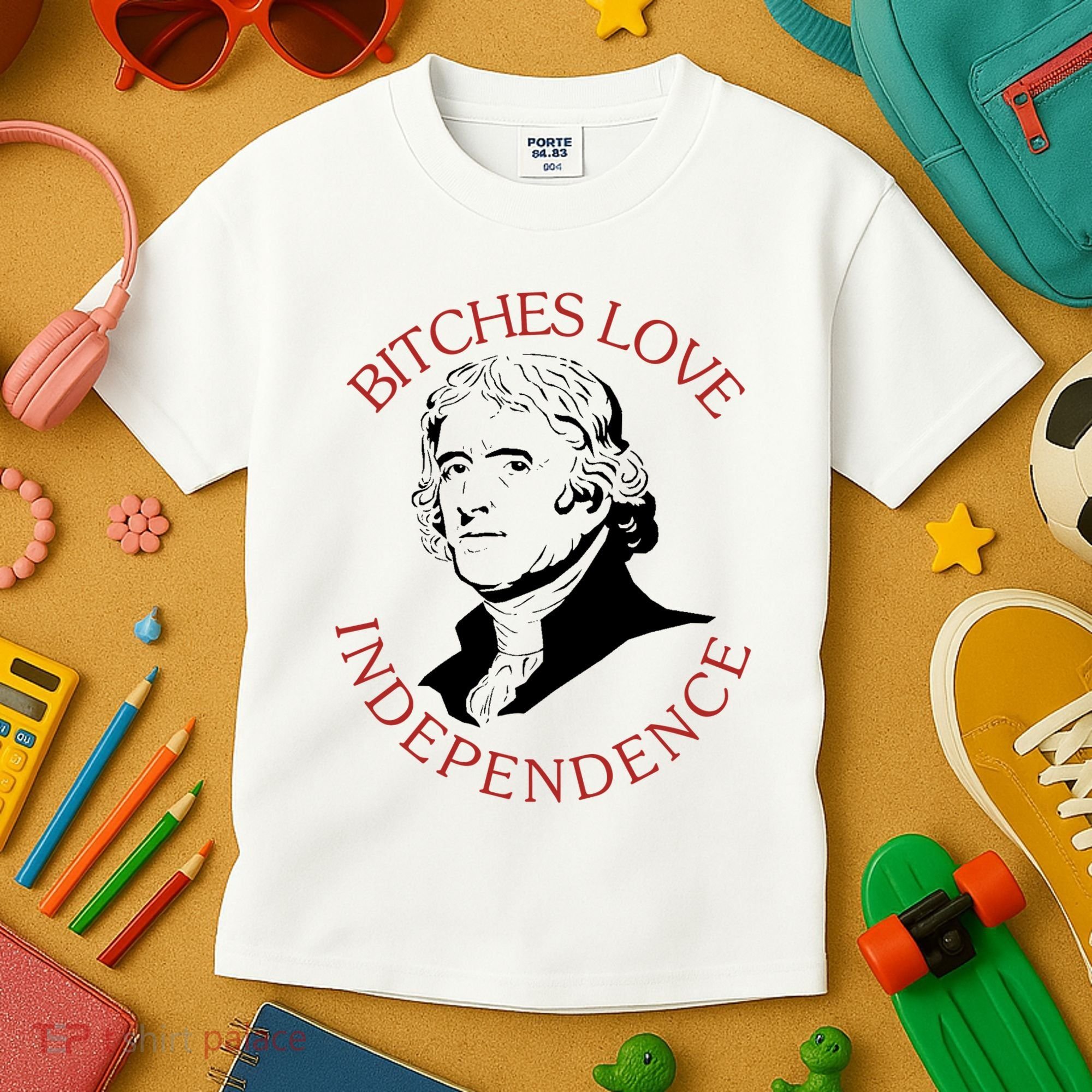 Bitches Love Independence Thomas Jefferson Funny 4th Of July Kids T-Shirt