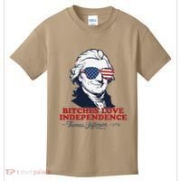 Bitches Love Independence Funny Patriotic Thomas Jefferson Kids T-Shirt thumb 0