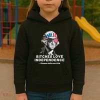 Bitches Love Independence Funny Founding Fathers Kids Hoodie thumb 3