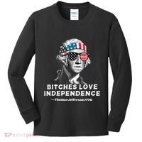 Bitches Love Independence Funny Founding Fathers Kids Long Sleeve Shirt thumb 0