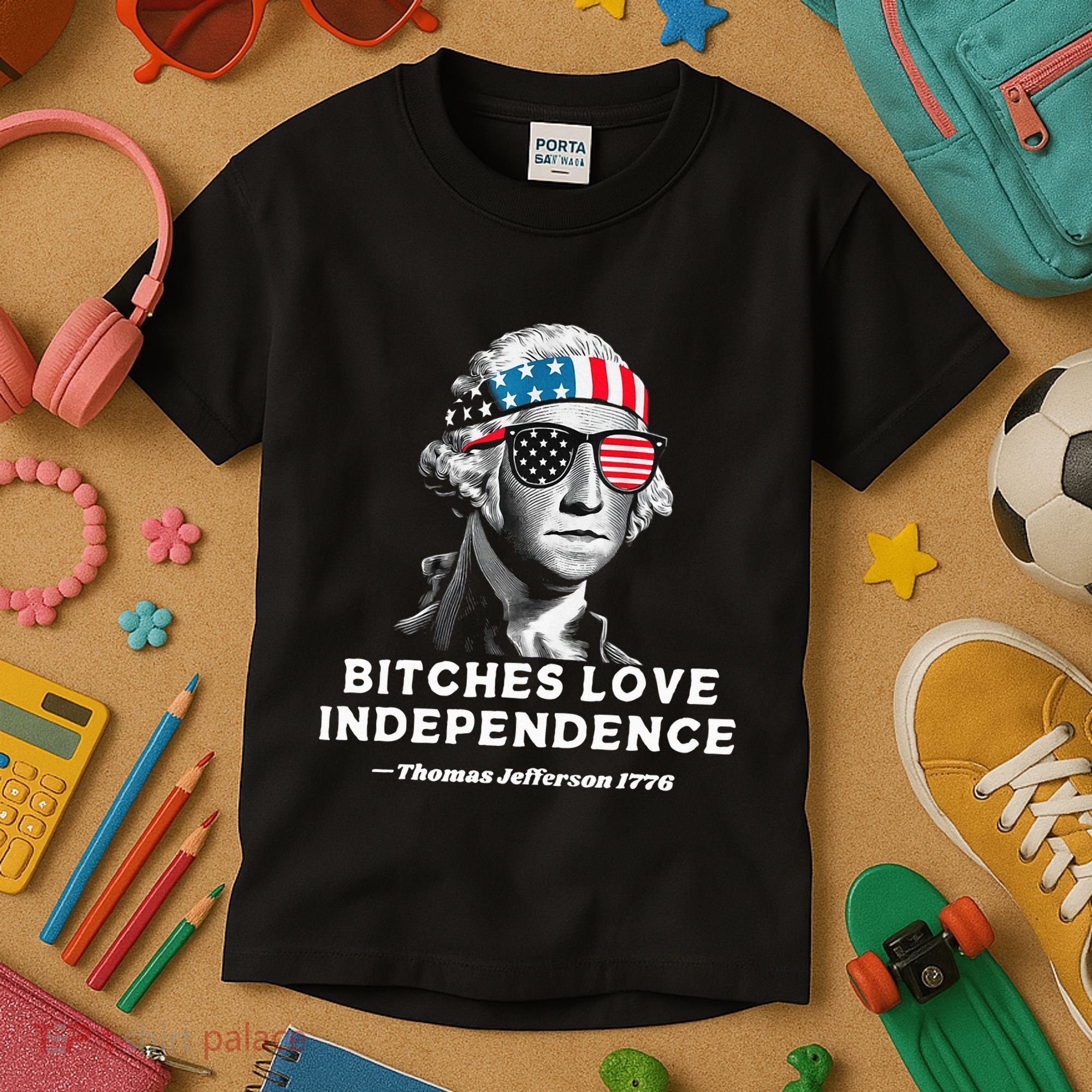 Bitches Love Independence Funny Founding Fathers Kids T-Shirt