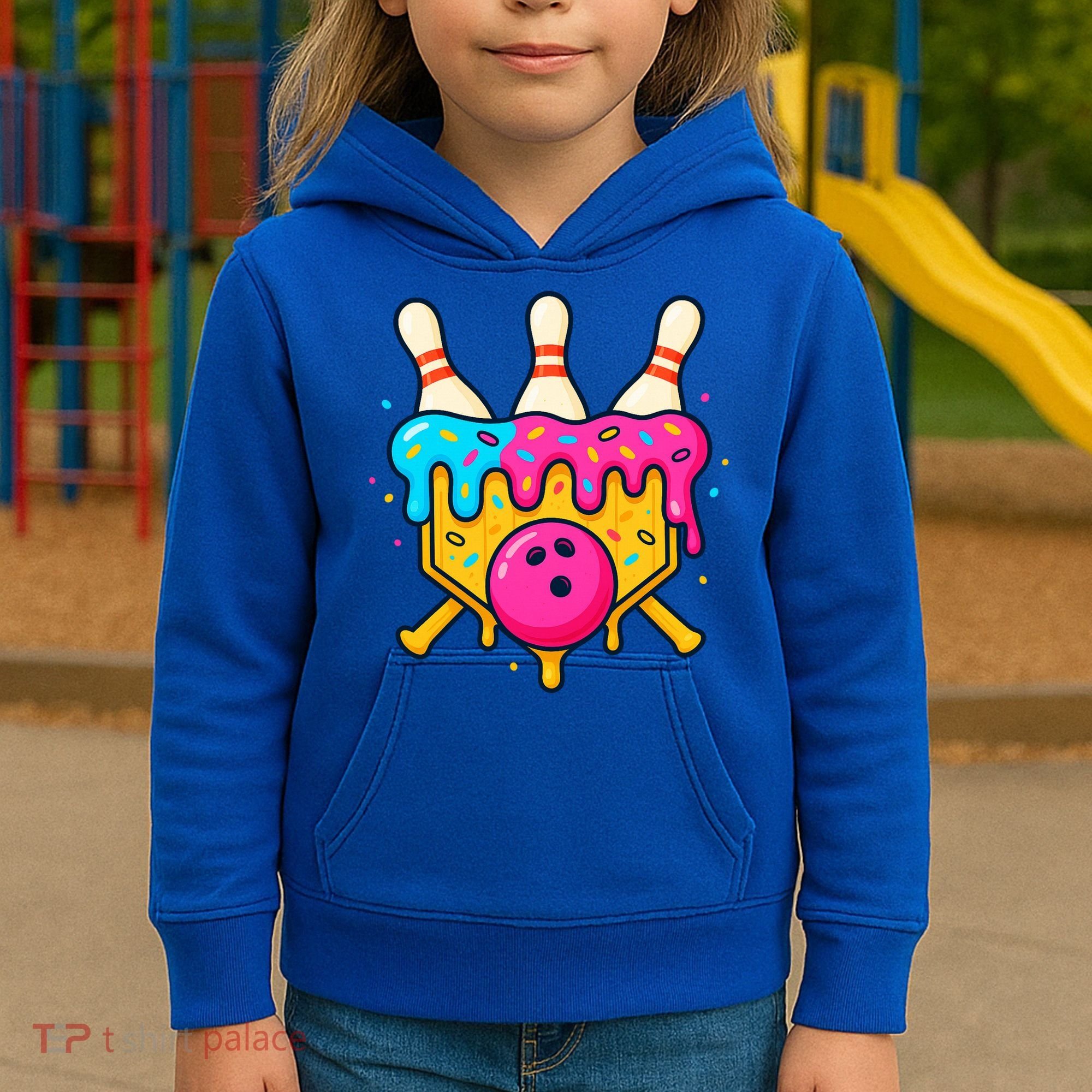 Bowling Lane Ice Cream Drip Home Plate Kids Hoodie