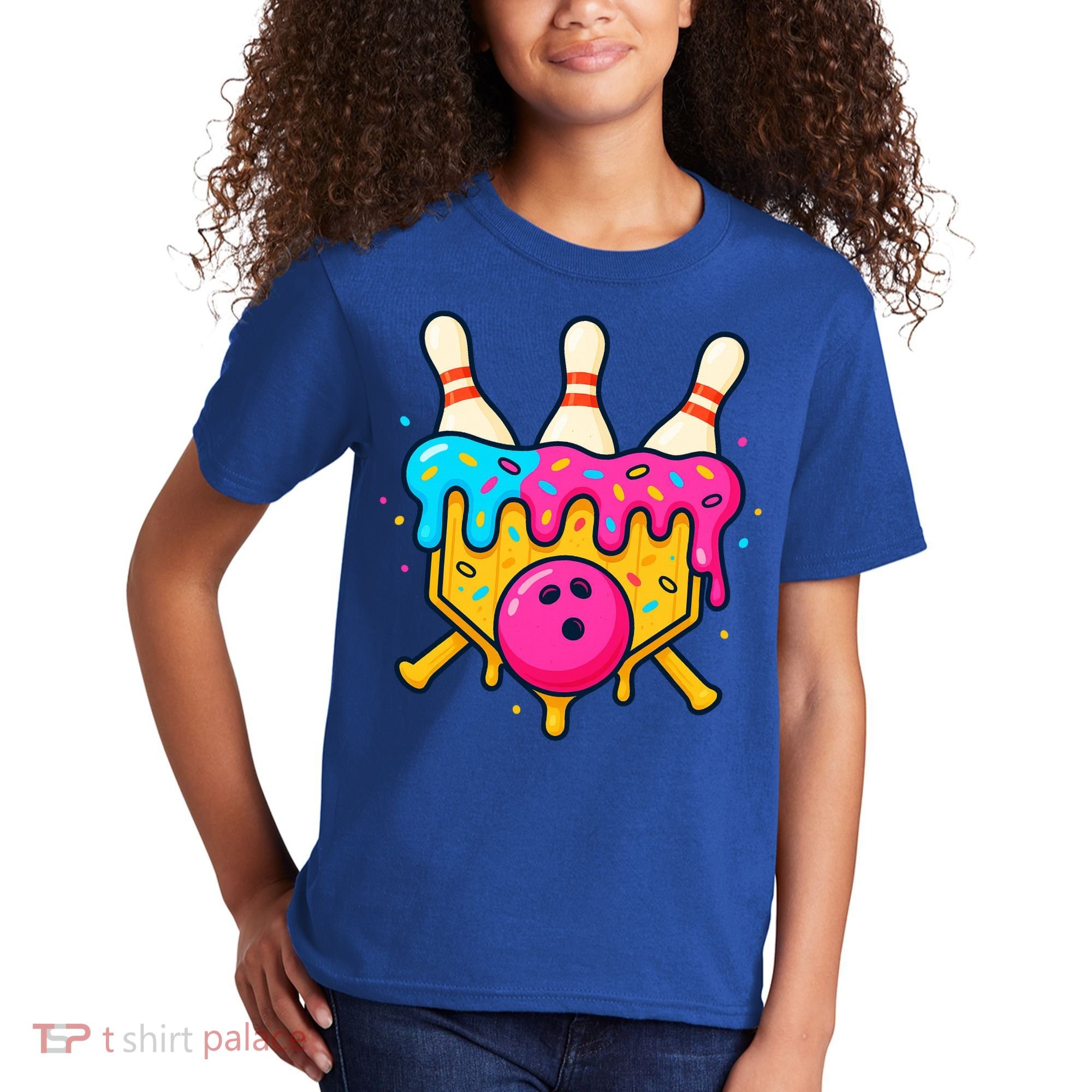 Bowling Lane Ice Cream Drip Home Plate Kids T-Shirt