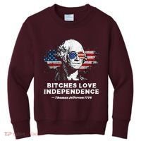 Bitches Love Independence Funny Founding Fathers 4th Of July Kids Sweatshirt thumb 0
