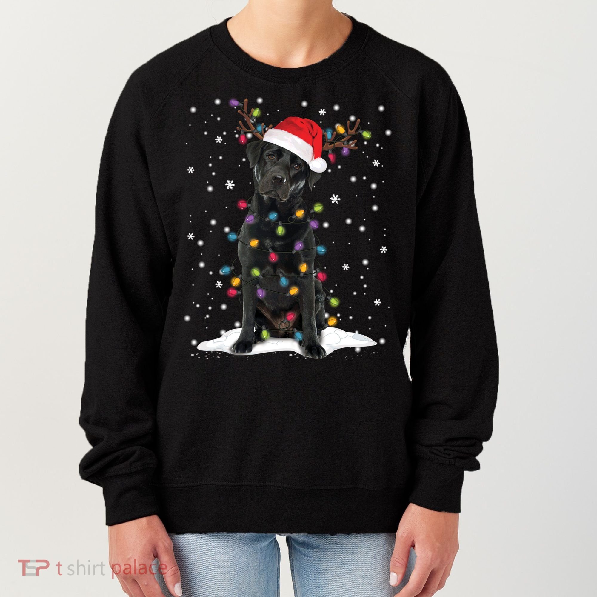 Black Lab Labrador Christmas Tree Light Pajama Dog Xmas Gift Women's Sweatshirt