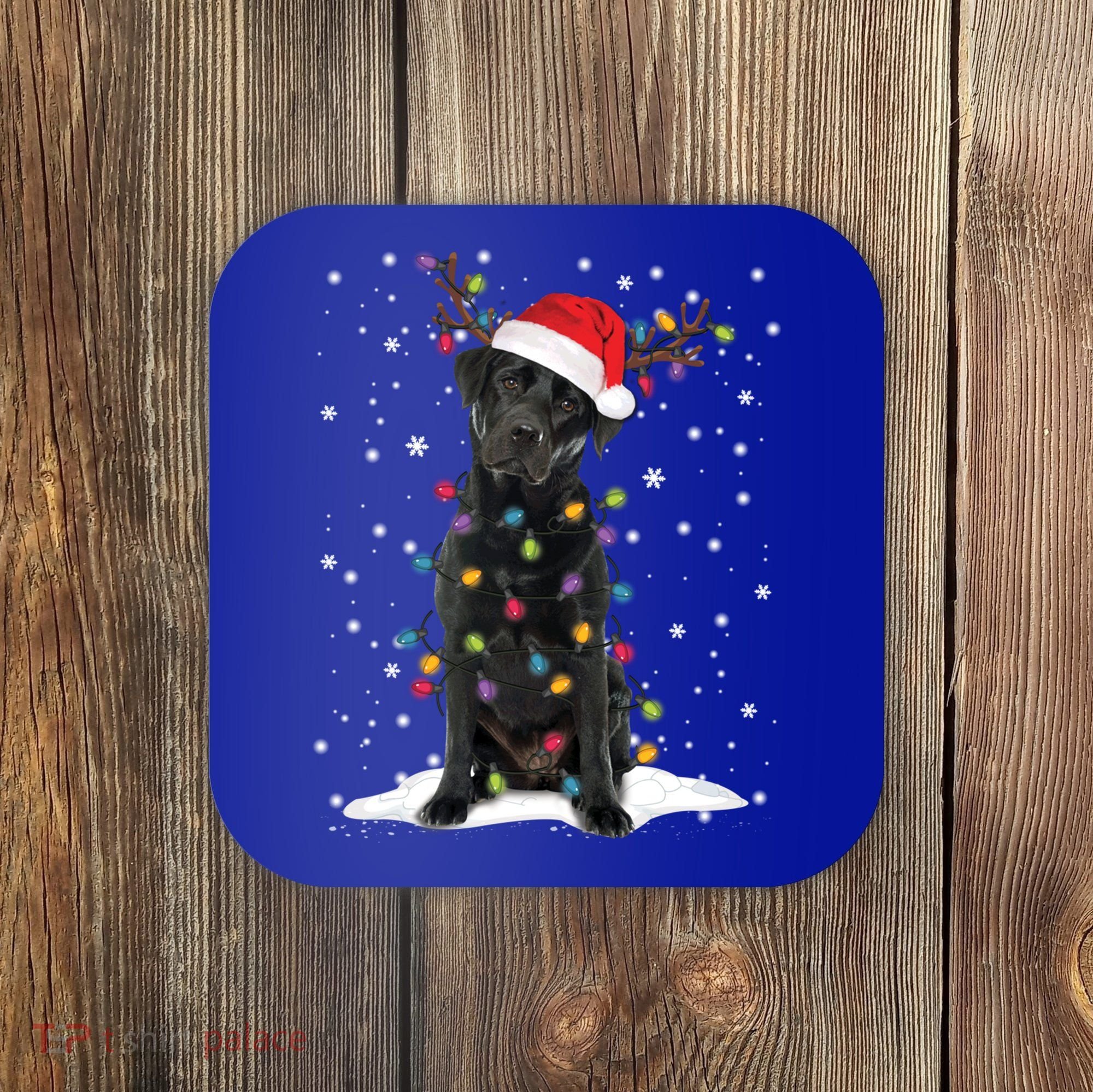 Black Lab Labrador Christmas Tree Light Pajama Dog Xmas Gift Coaster