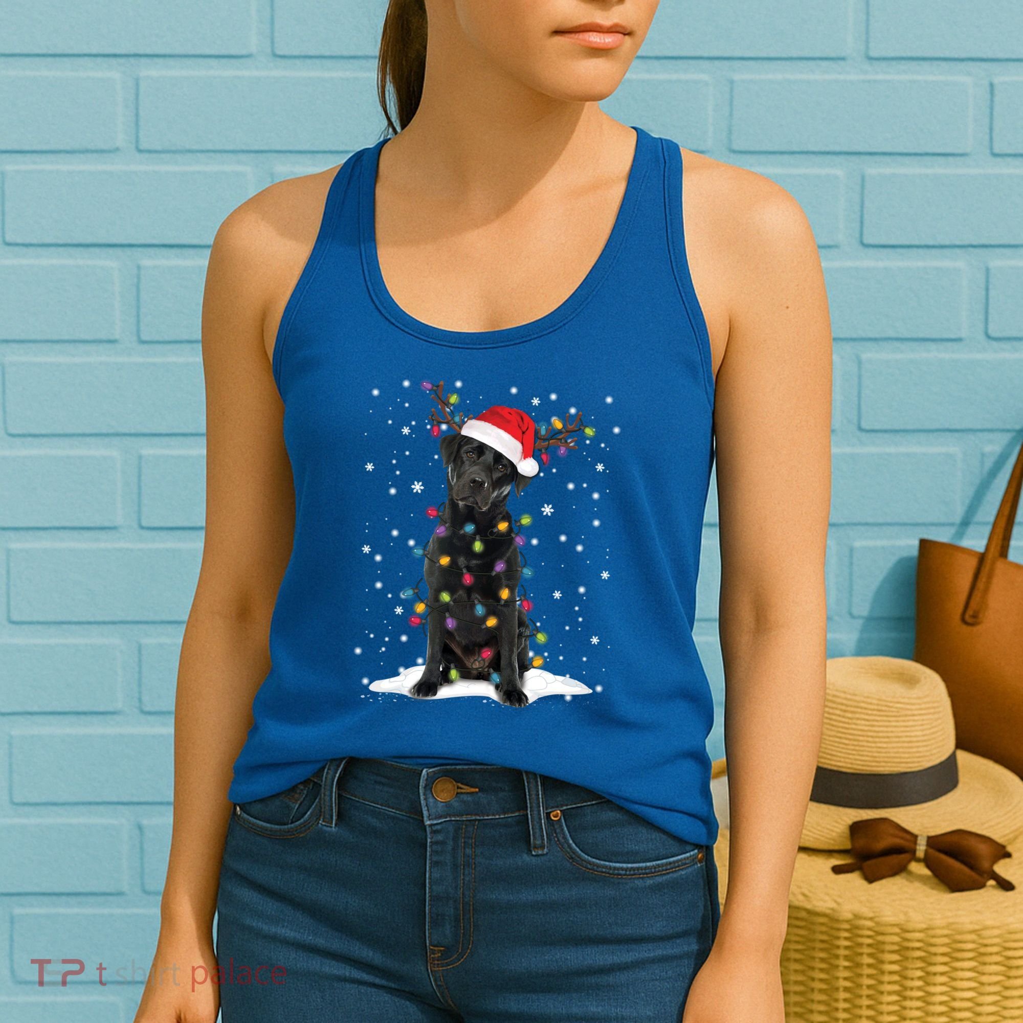 Black Lab Labrador Christmas Tree Light Pajama Dog Xmas Gift Women's Tank Top
