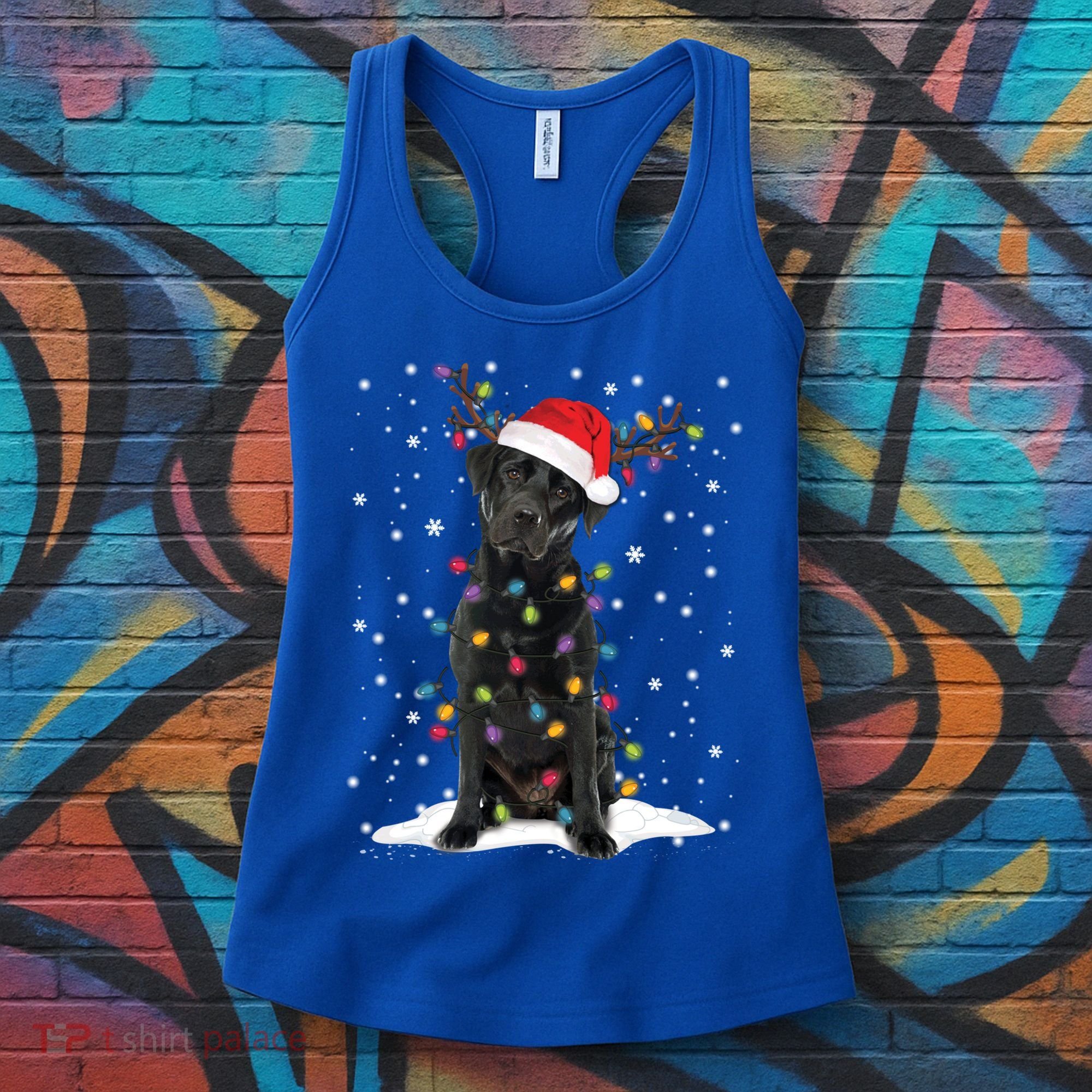 Black Lab Labrador Christmas Tree Light Pajama Dog Xmas Gift Women's Tank Top