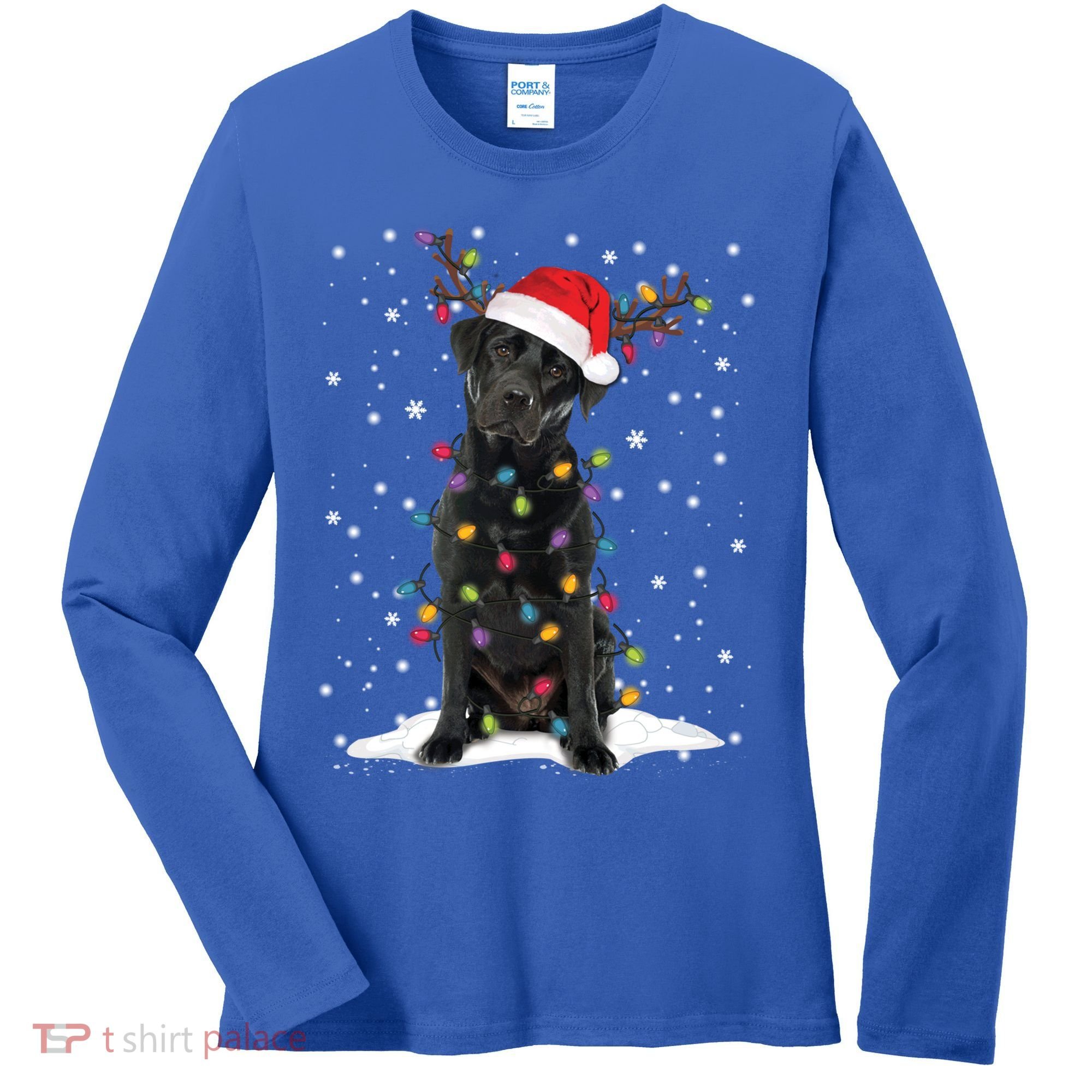 Black Lab Labrador Christmas Tree Light Pajama Dog Xmas Gift Women's Long Sleeve Shirt
