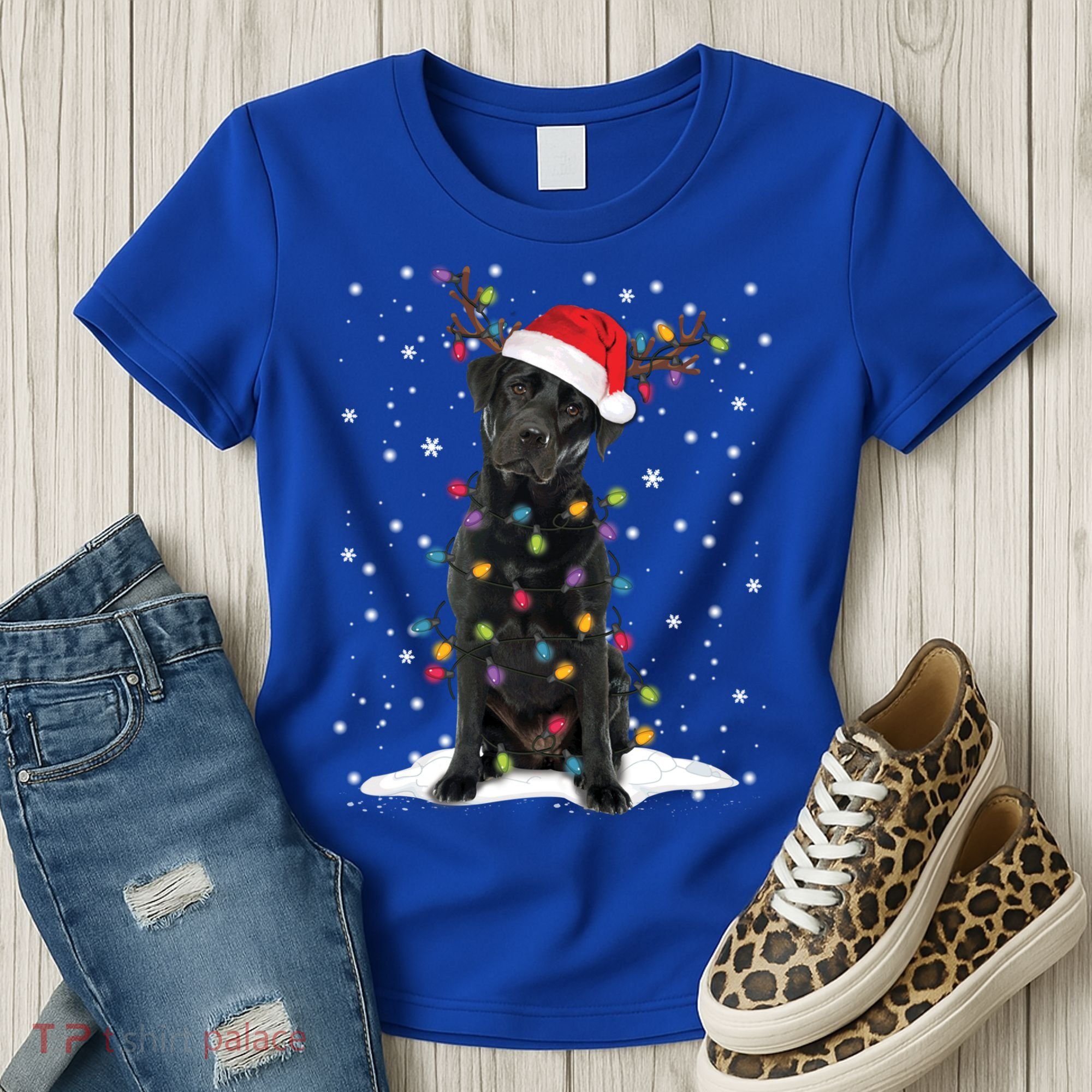 Black Lab Labrador Christmas Tree Light Pajama Dog Xmas Gift Women's T-Shirt