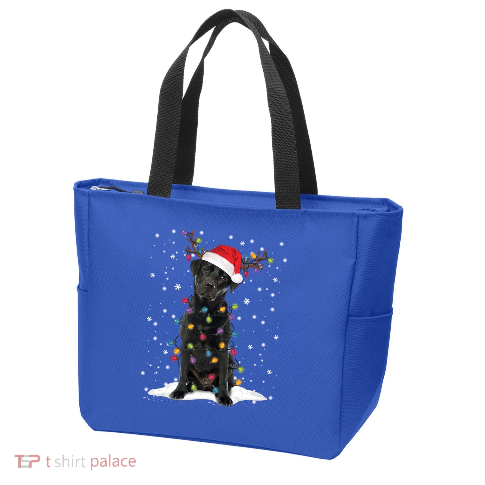 Black Lab Labrador Christmas Tree Light Pajama Dog Xmas Gift Tote Bag