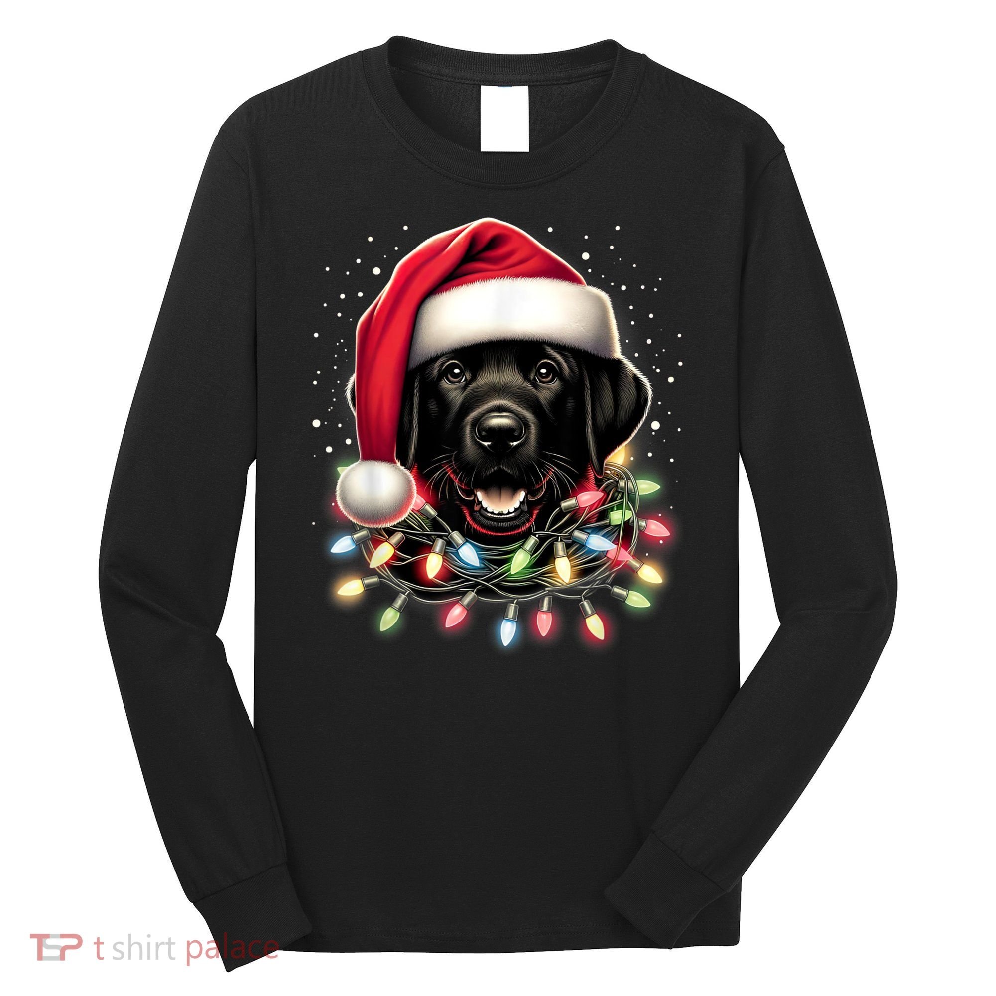 Black Lab Labrador Christmas Tree Light Pajama Dog Xmas Long Sleeve Shirt