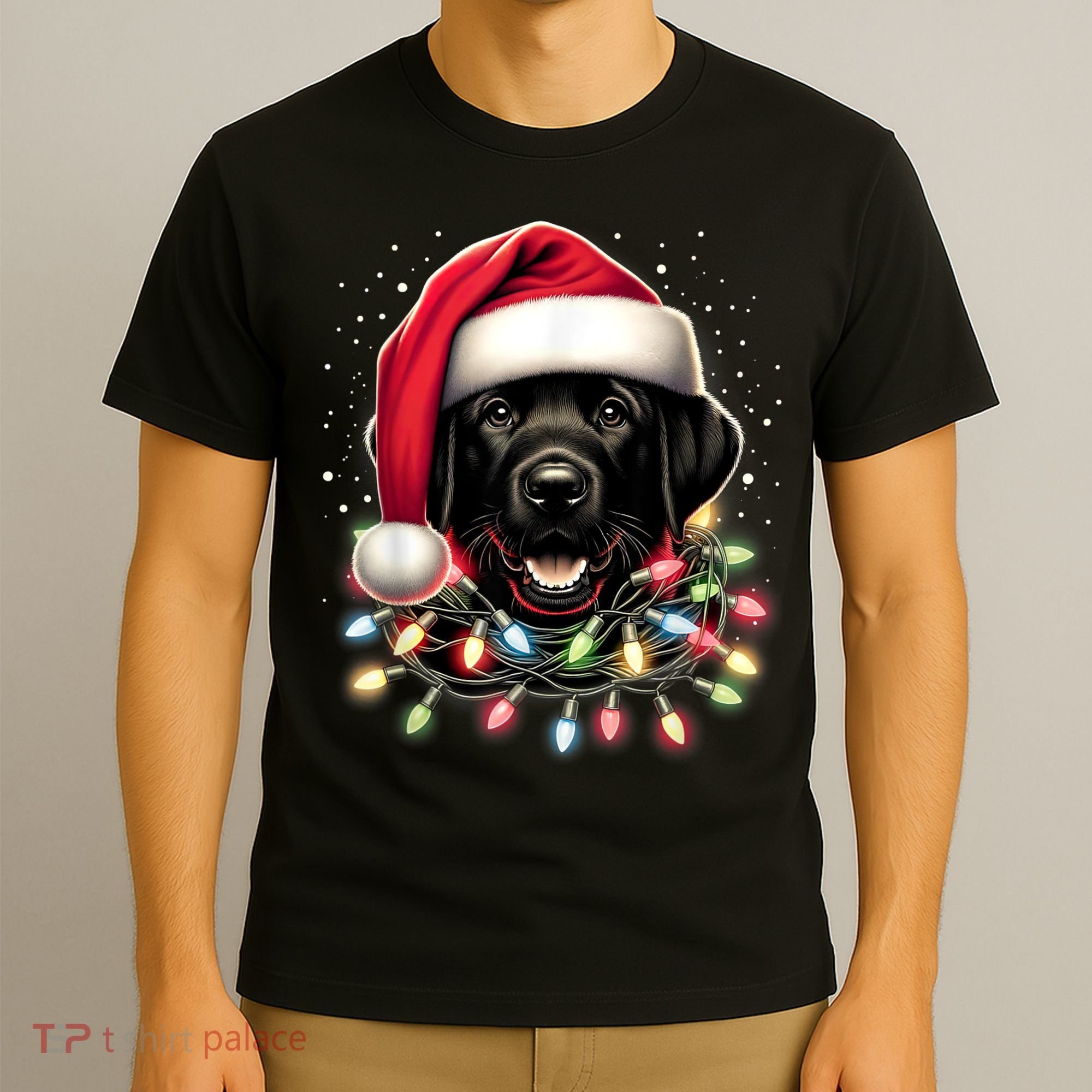 Black Lab Labrador Christmas Tree Light Pajama Dog Xmas T-Shirt