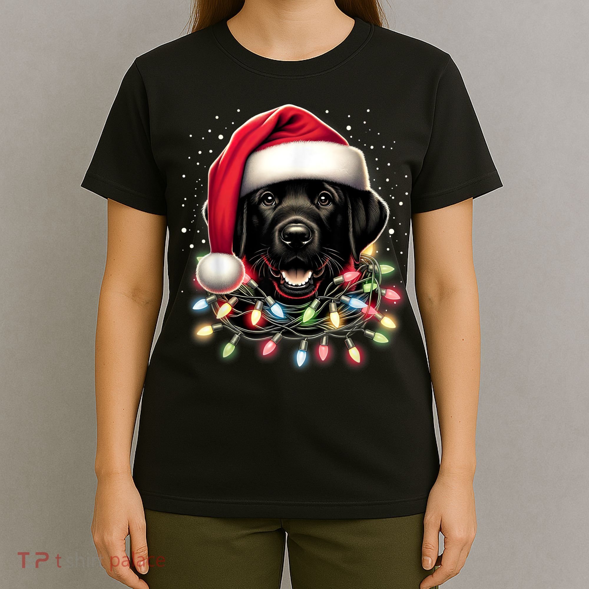 Black Lab Labrador Christmas Tree Light Pajama Dog Xmas T-Shirt