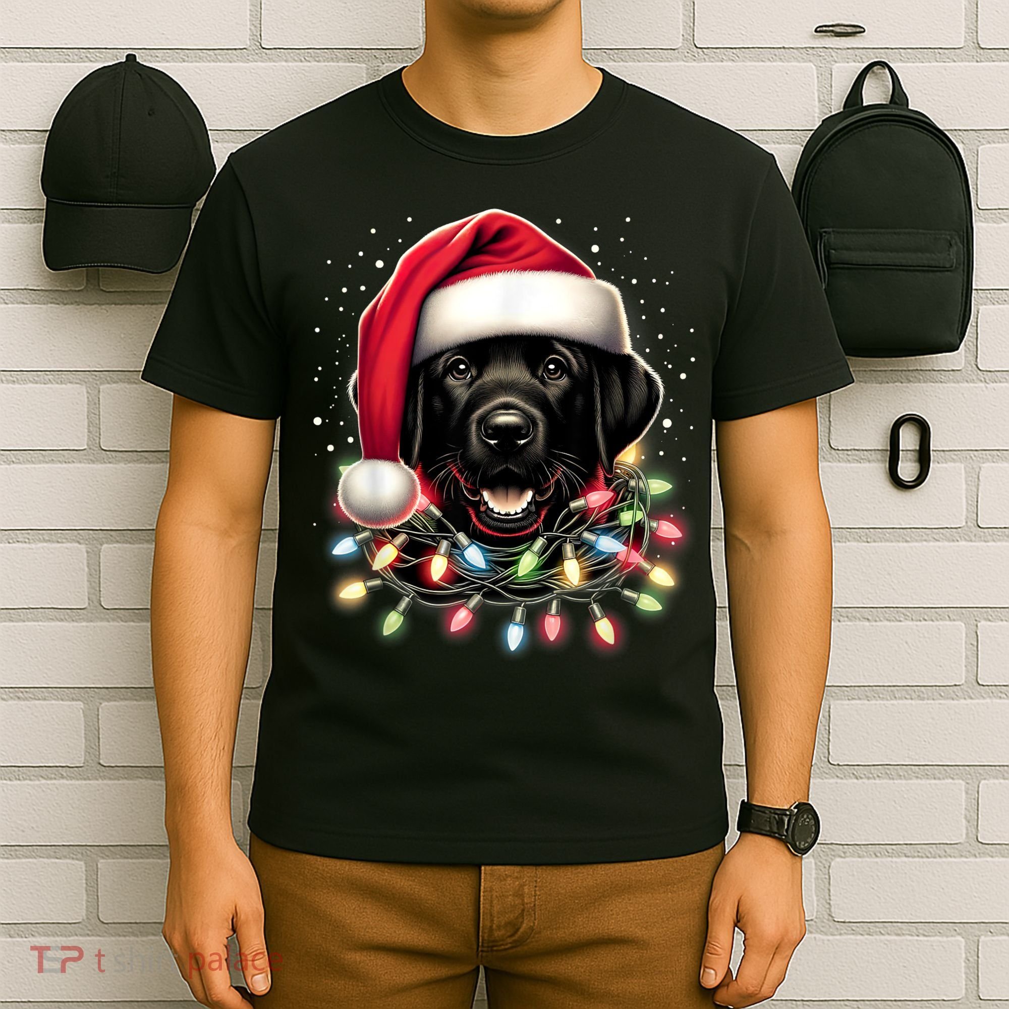Black Lab Labrador Christmas Tree Light Pajama Dog Xmas T-Shirt