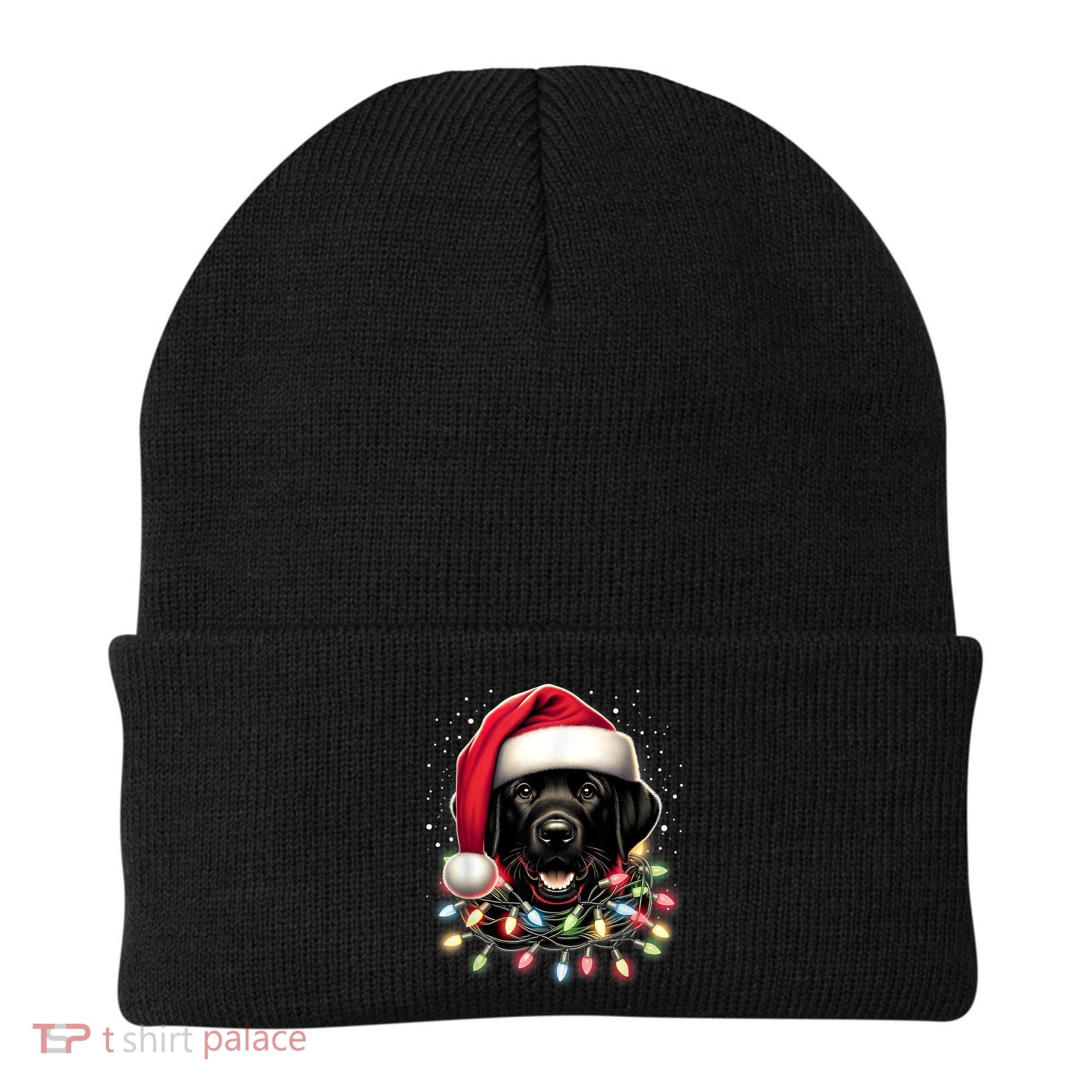 Black Lab Labrador Christmas Tree Light Pajama Dog Xmas Beanie
