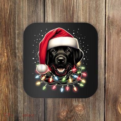 Black Lab Labrador Christmas Tree Light Pajama Dog Xmas Coaster
