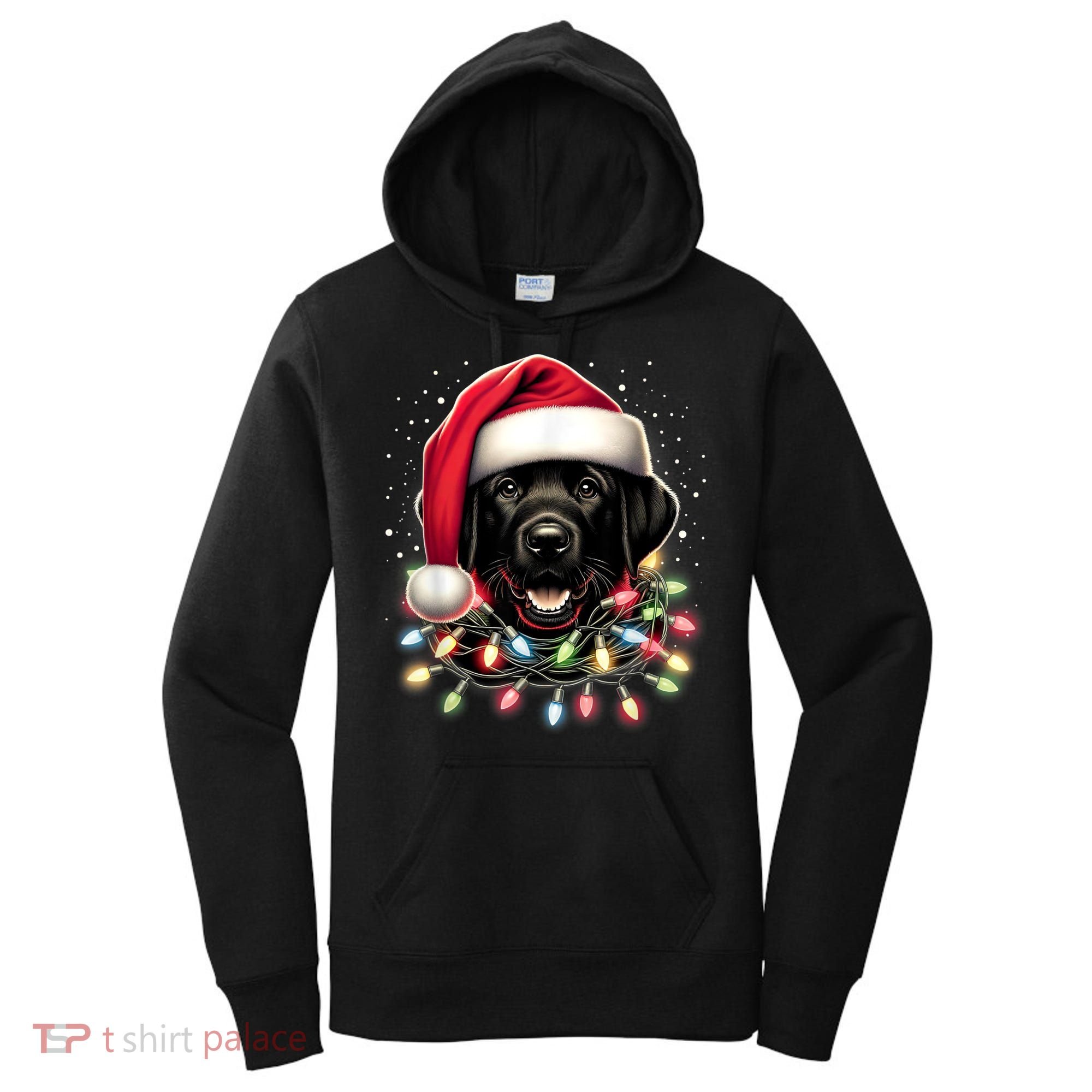 Black Lab Labrador Christmas Tree Light Pajama Dog Xmas Women's Hoodie