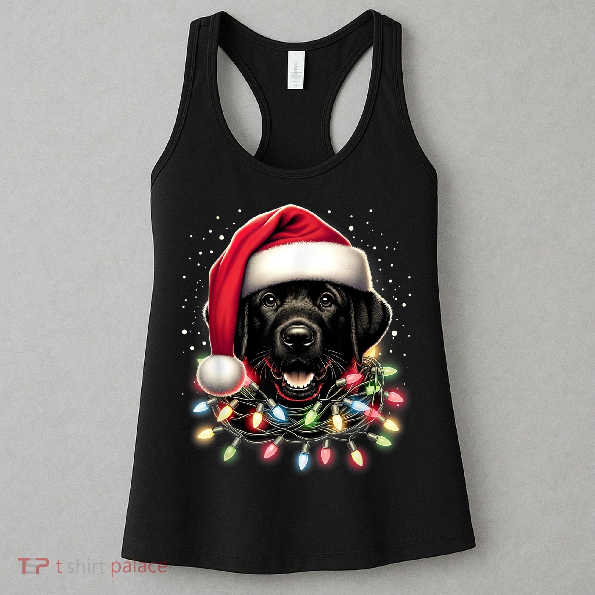 Black Lab Labrador Christmas Tree Light Pajama Dog Xmas Women's Tank Top