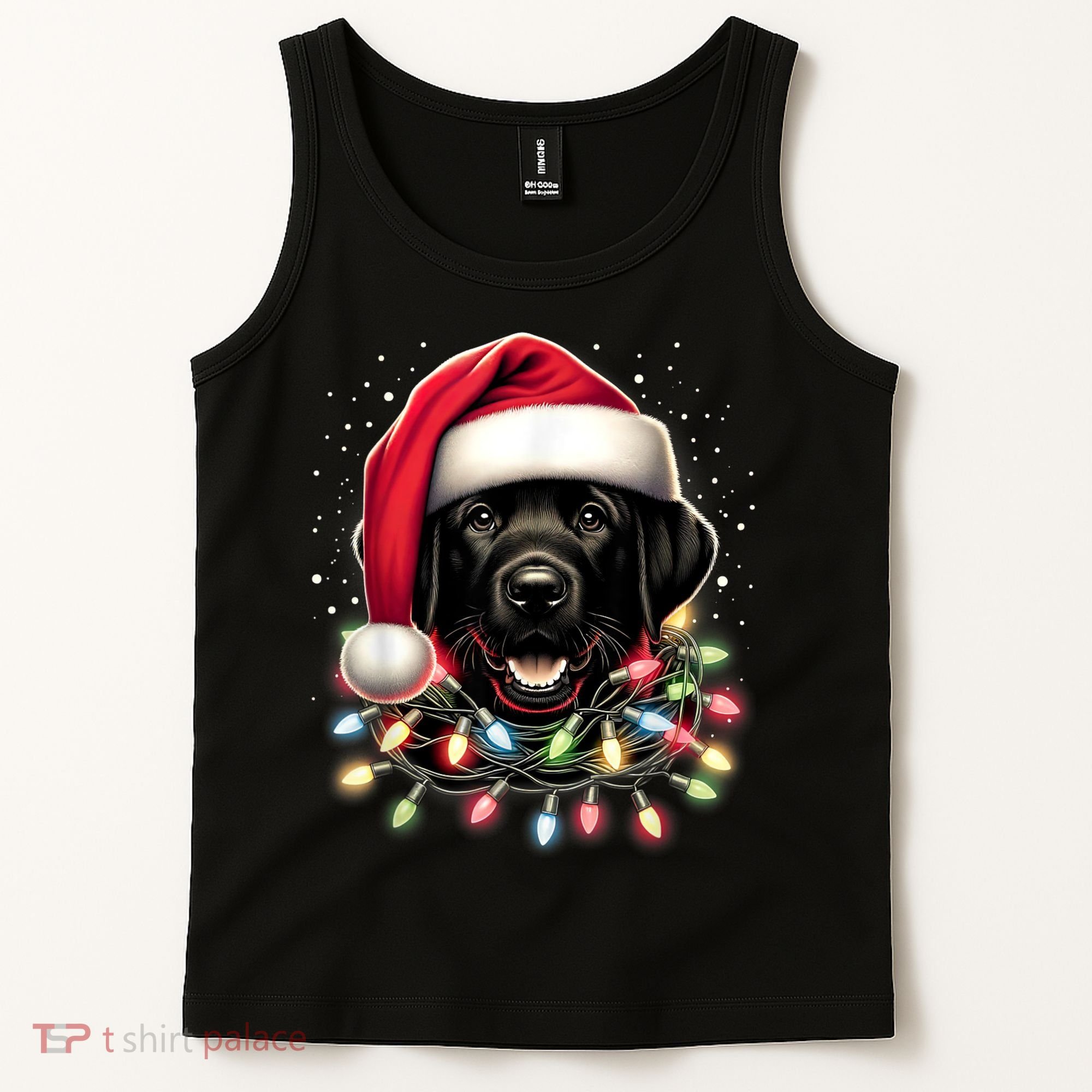 Black Lab Labrador Christmas Tree Light Pajama Dog Xmas Tank Top