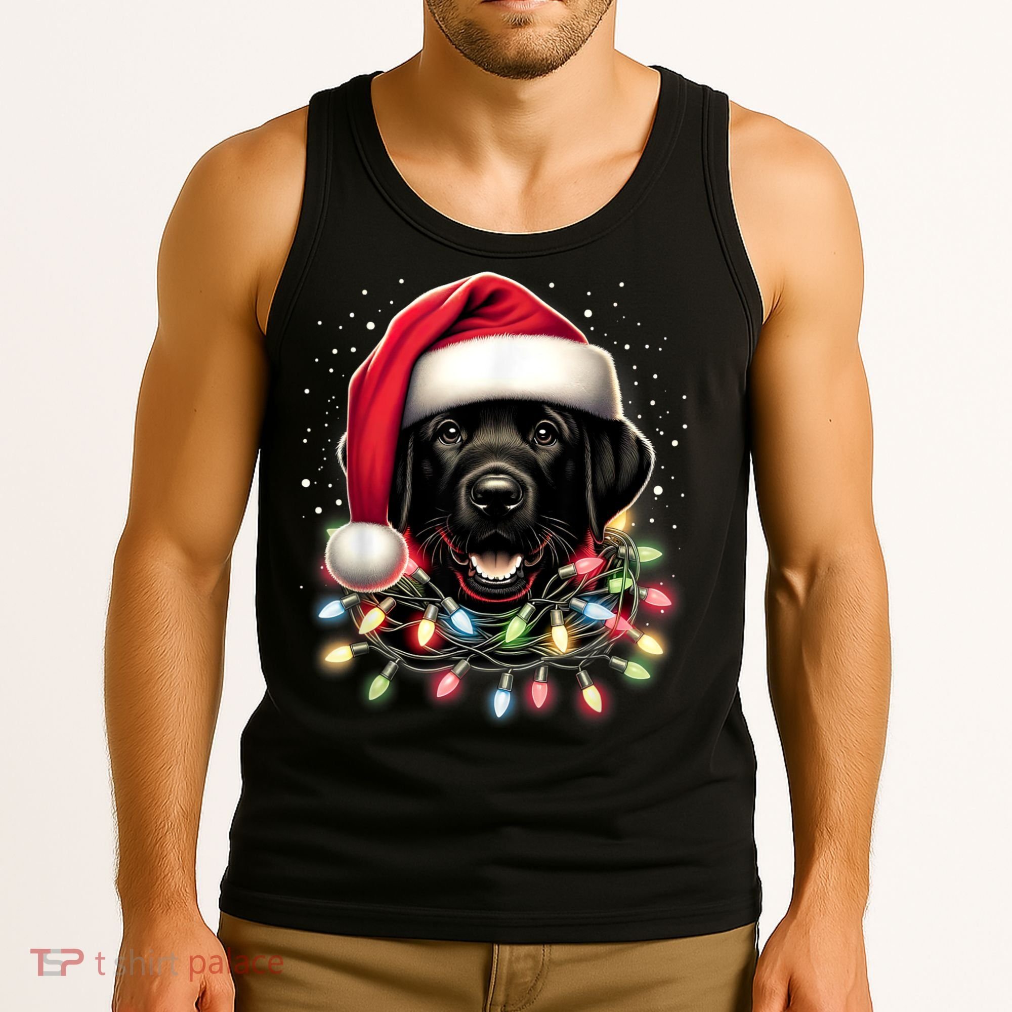 Black Lab Labrador Christmas Tree Light Pajama Dog Xmas Tank Top